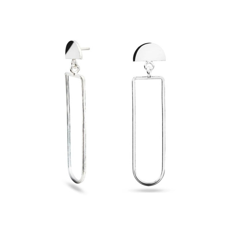 MILLENNE Minimal Wire Elongated Arch Silver Drop Earrings with 925 Sterling Silver