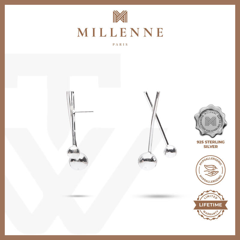 MILLENNE Minimal Scisscor Ball Silver Drop Earrings with 925 Sterling Silver