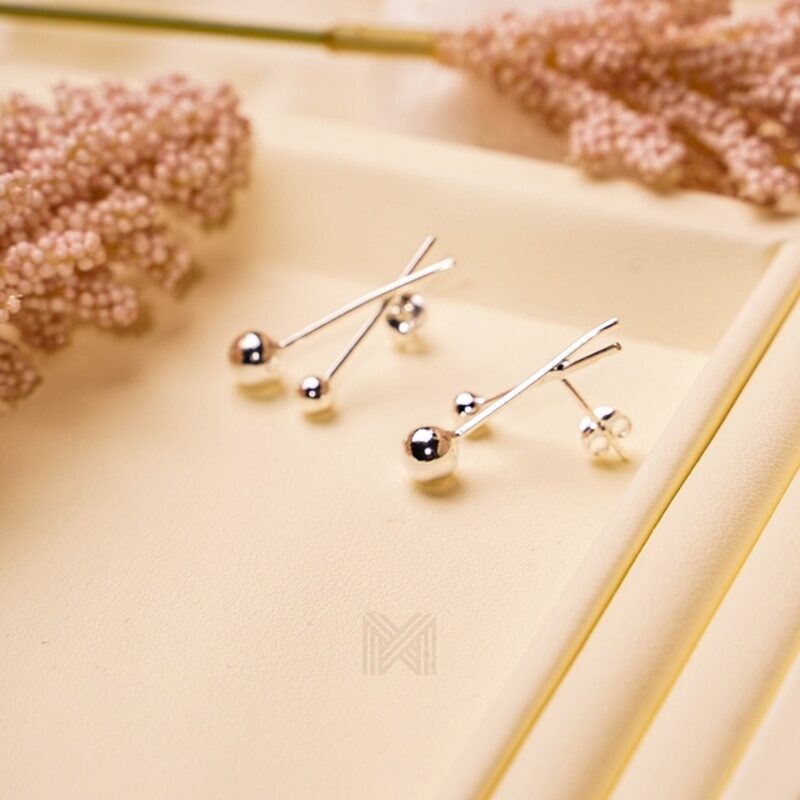 MILLENNE Minimal Scisscor Ball Silver Drop Earrings with 925 Sterling Silver