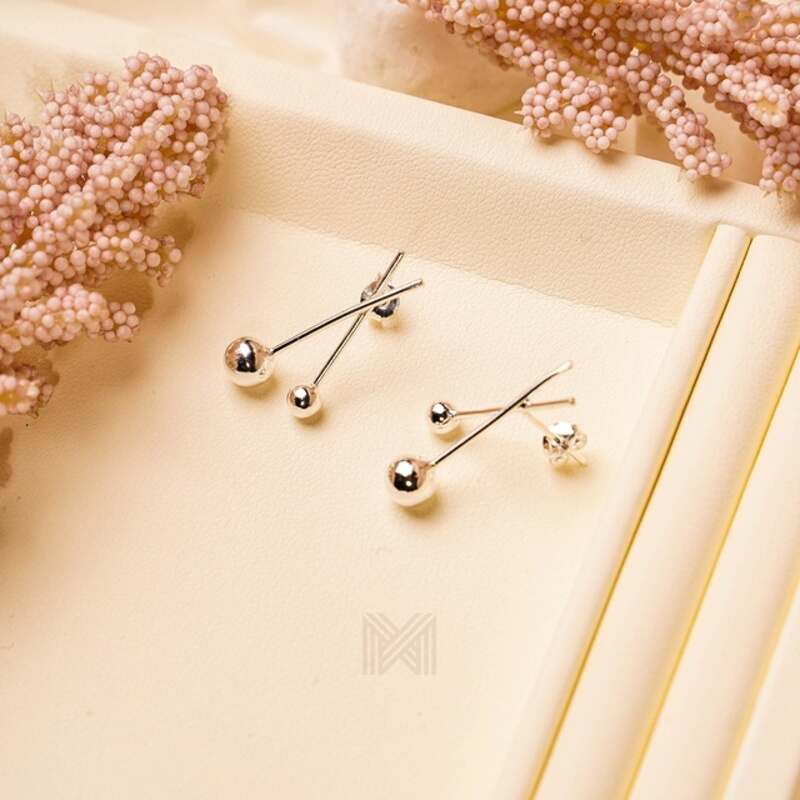 MILLENNE Minimal Scisscor Ball Silver Drop Earrings with 925 Sterling Silver