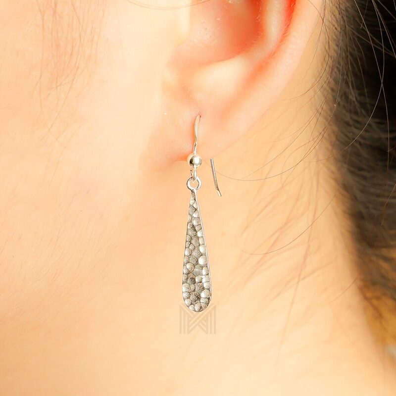 MILLENNE Minimal Textured Teardrop Silver Hook Earrings with 925 Sterling Silver