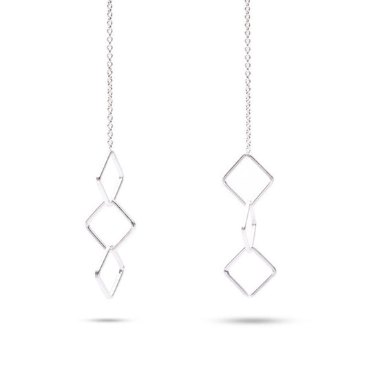 MILLENNE Millennia 2000 Interlock Rhombus Silver Threader Earrings with 925 Sterling Silver