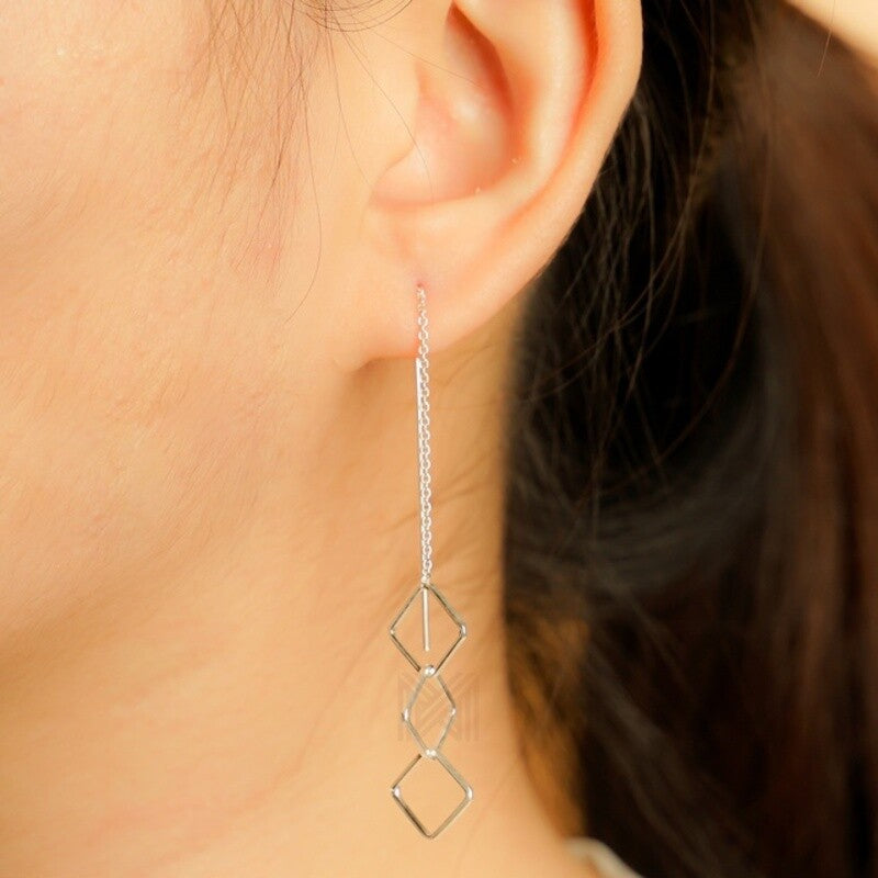 MILLENNE Millennia 2000 Interlock Rhombus Silver Threader Earrings with 925 Sterling Silver