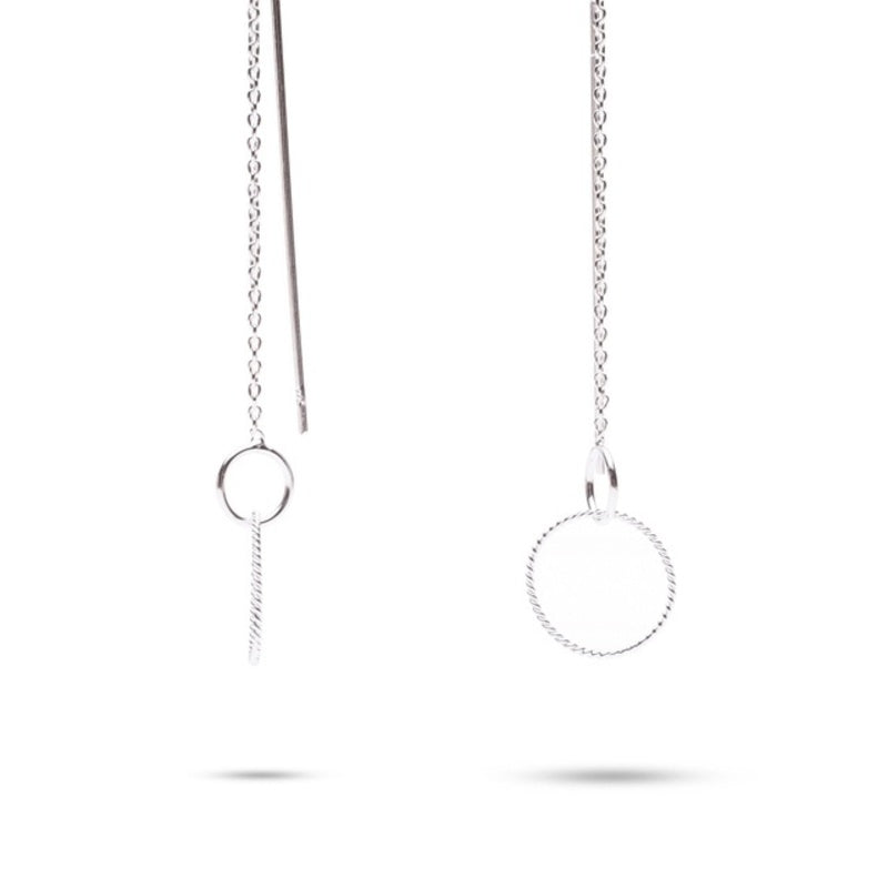 MILLENNE Minimal Circle Links Silver Threader Earrings with 925 Sterling Silver