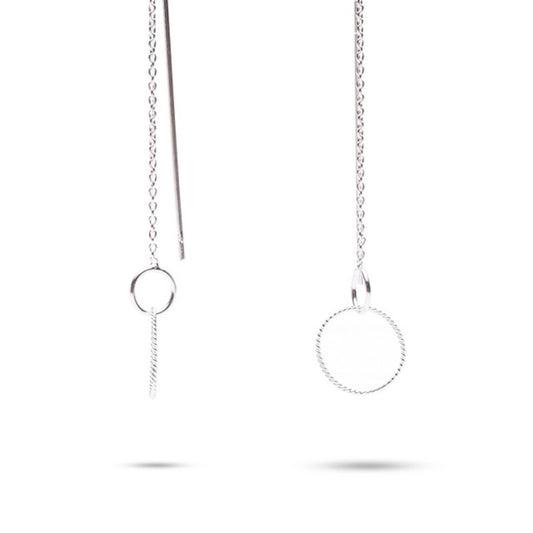 MILLENNE Minimal Circle Links Silver Threader Earrings with 925 Sterling Silver