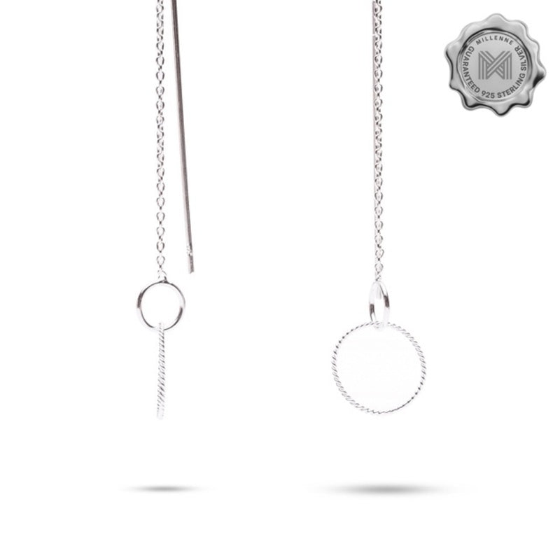 MILLENNE Minimal Circle Links Silver Threader Earrings with 925 Sterling Silver