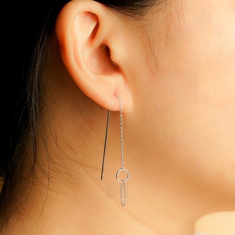 MILLENNE Minimal Circle Links Silver Threader Earrings with 925 Sterling Silver