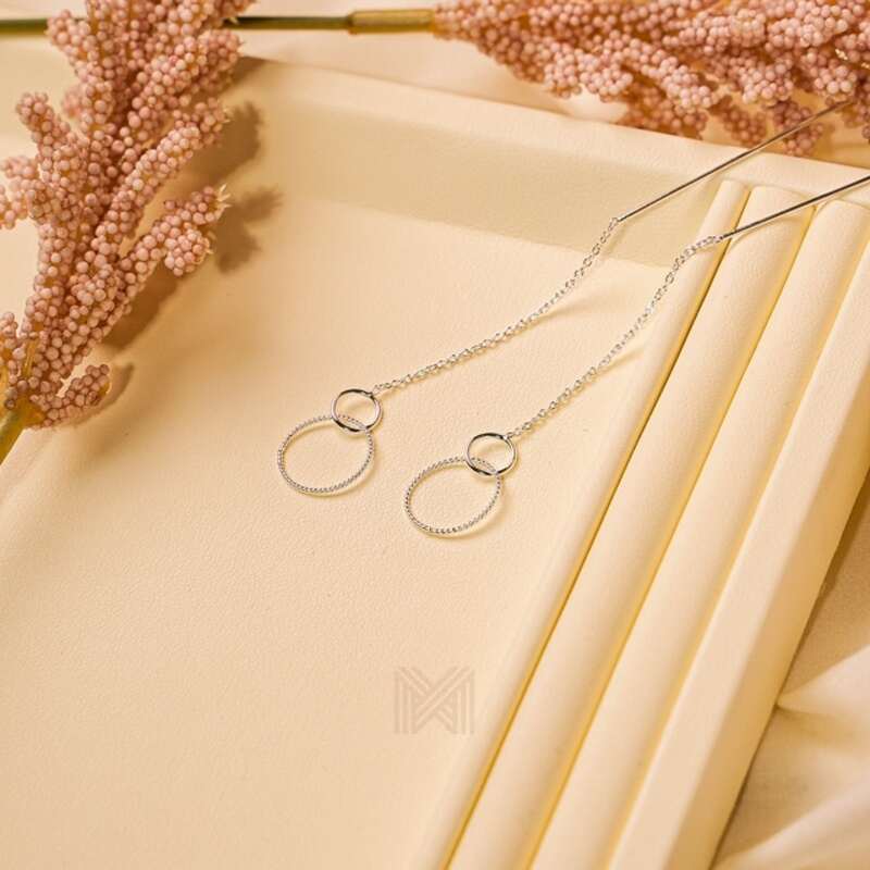 MILLENNE Minimal Circle Links Silver Threader Earrings with 925 Sterling Silver