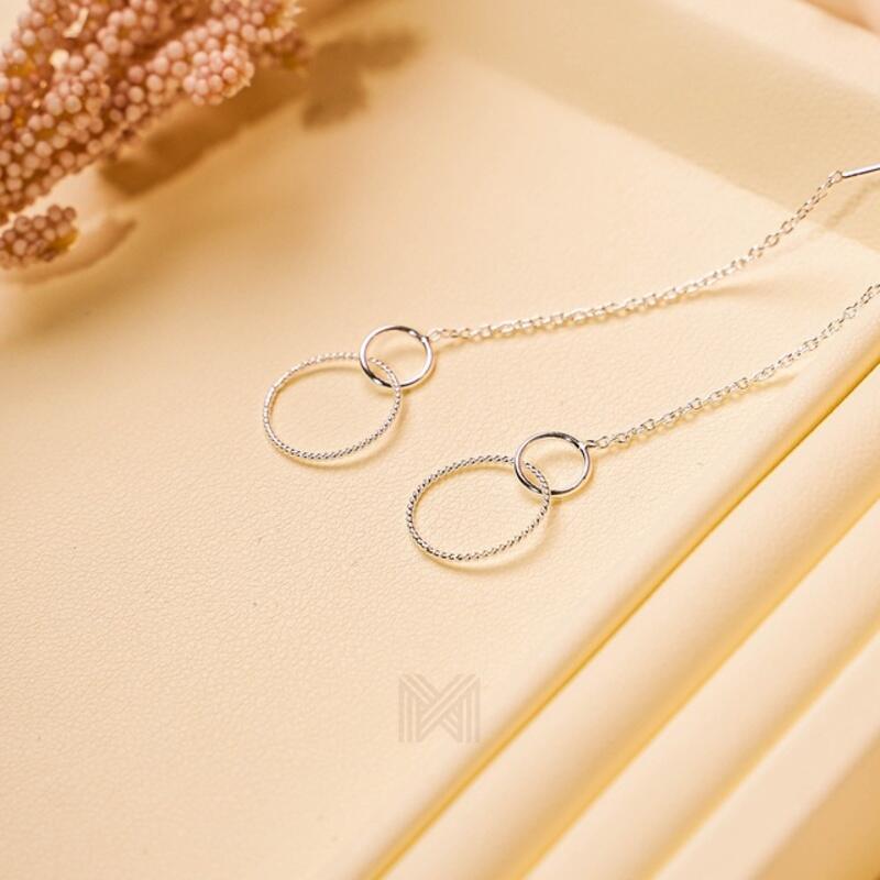 MILLENNE Minimal Circle Links Silver Threader Earrings with 925 Sterling Silver