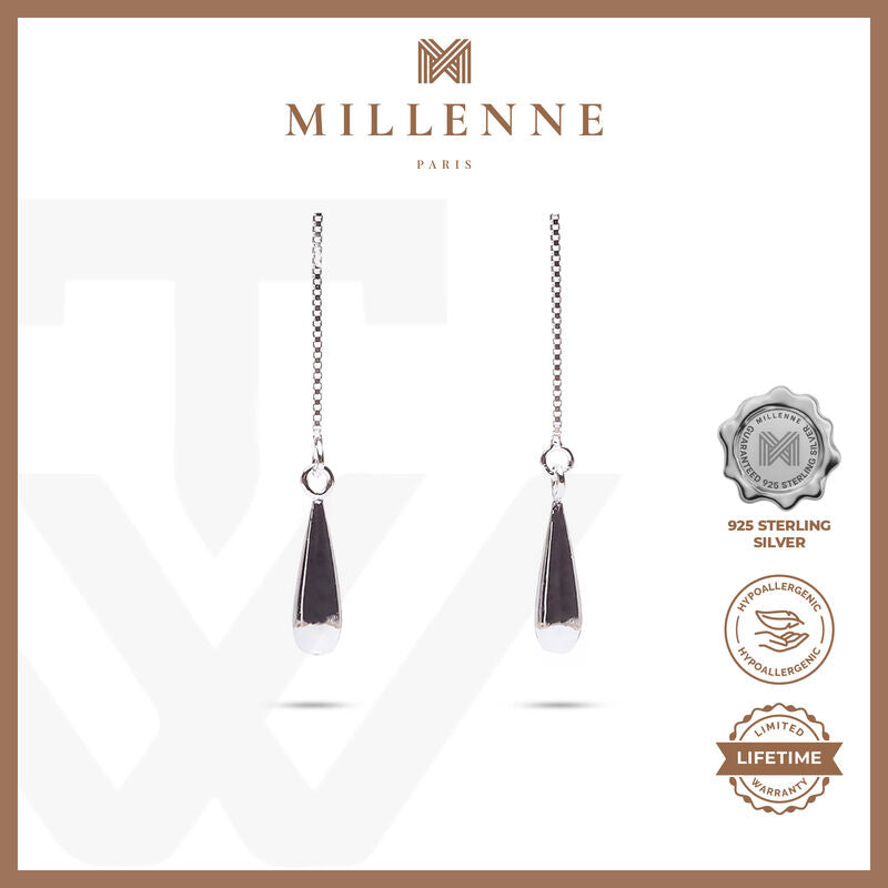 MILLENNE Minimal Droplet Silver Threader Earrings with 925 Sterling Silver