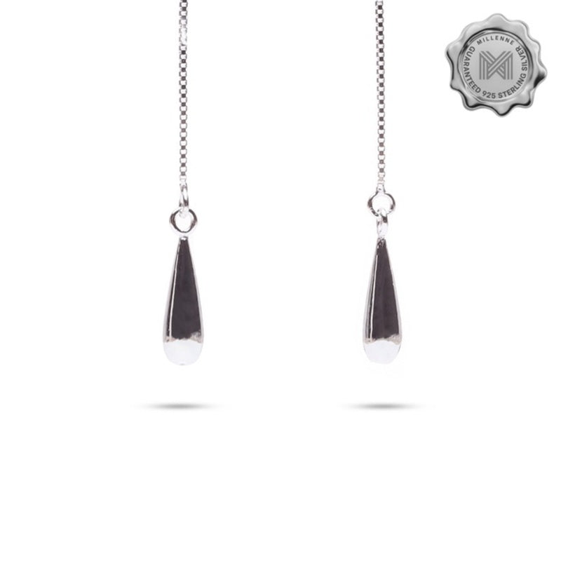 MILLENNE Minimal Droplet Silver Threader Earrings with 925 Sterling Silver