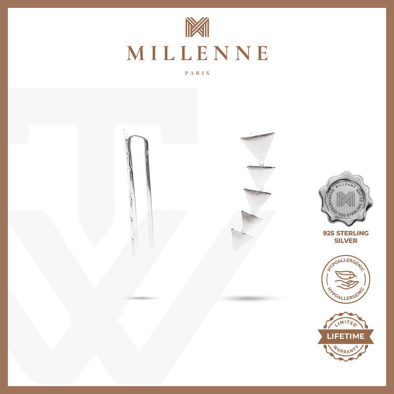 MILLENNE Millennia 2000 Triangle Silver Ear Pins with 925 Sterling Silver