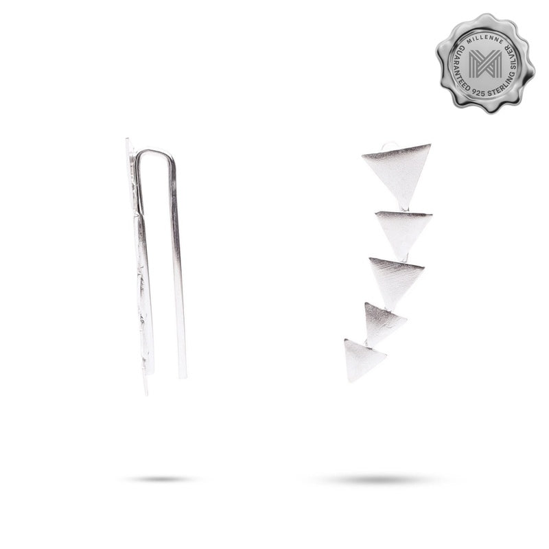 MILLENNE Millennia 2000 Triangle Silver Ear Pins with 925 Sterling Silver