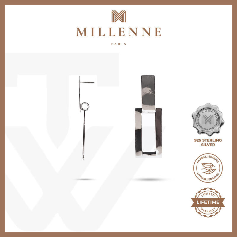 MILLENNE Minimal Rectangle Silver Stud Earrings with 925 Sterling Silver