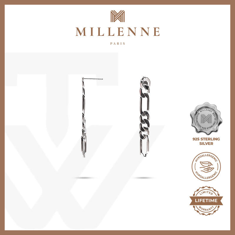 MILLENNE Millennia 2000 Thick Links Silver Drop Earrings with 925 Sterling Silver