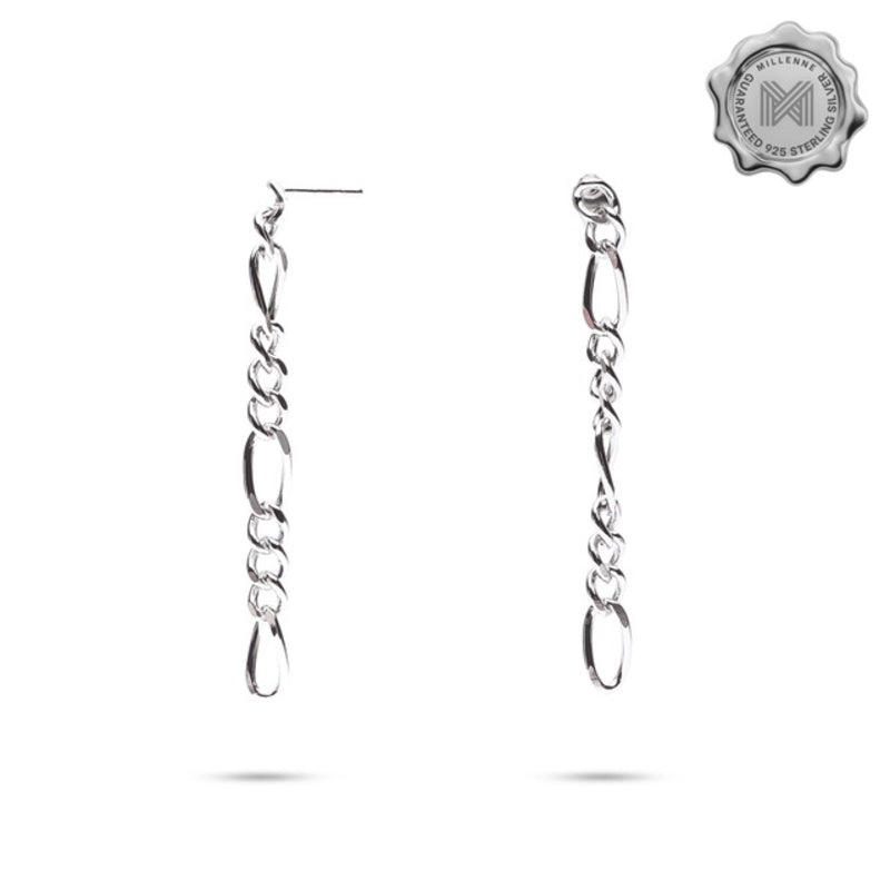 MILLENNE Millennia 2000 Thick Links Silver Drop Earrings with 925 Sterling Silver