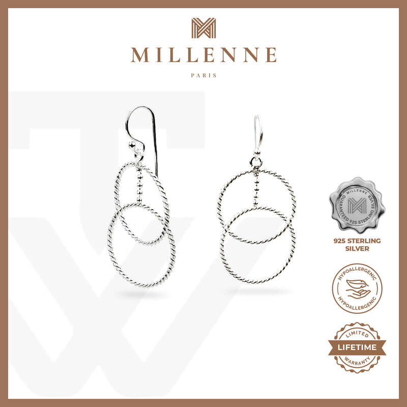 MILLENNE Millennia 2000 Circle Links Hook Silver Dangle Earrings with 925 Sterling Silver