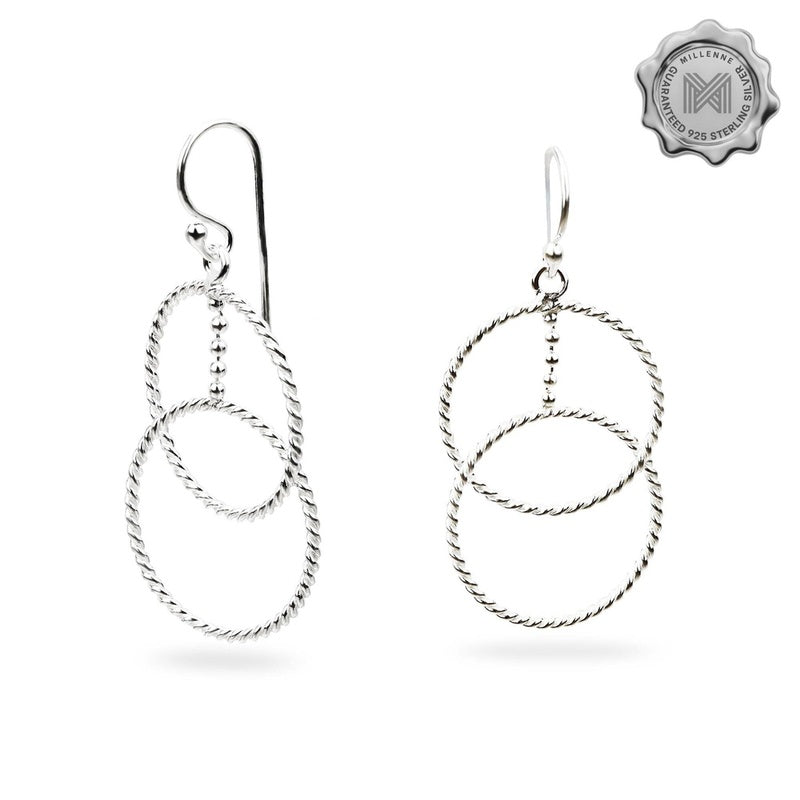 MILLENNE Millennia 2000 Circle Links Hook Silver Dangle Earrings with 925 Sterling Silver