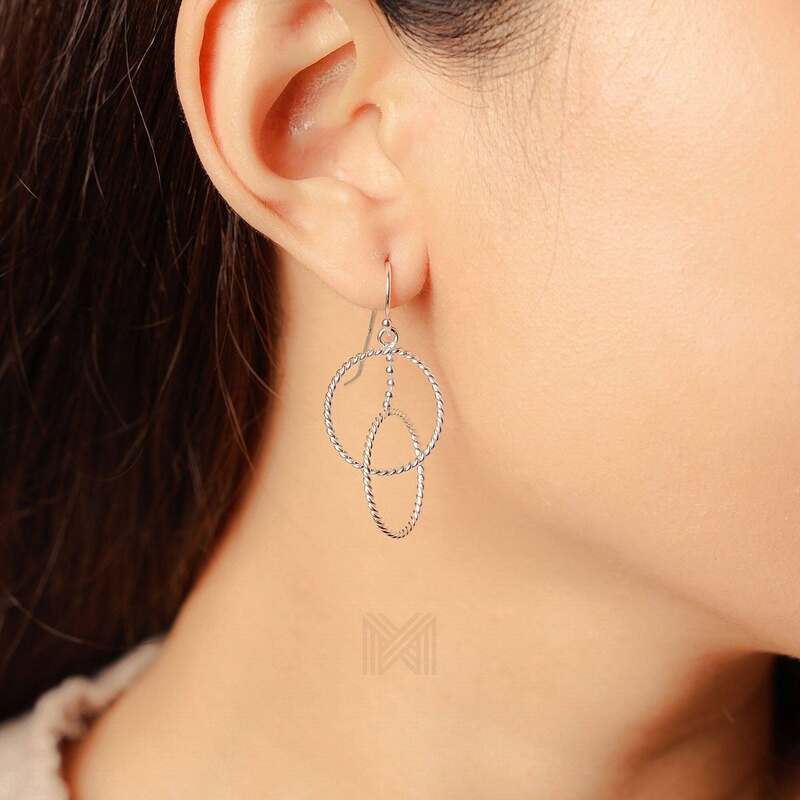 MILLENNE Millennia 2000 Circle Links Hook Silver Dangle Earrings with 925 Sterling Silver