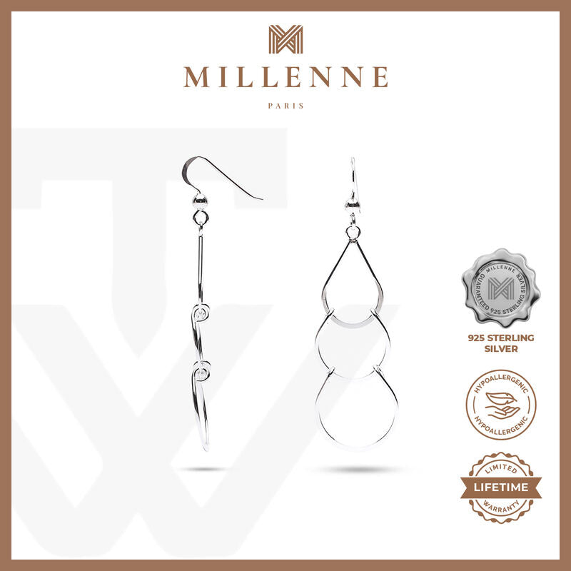 MILLENNE Millennia 2000 Graduated Pear Hook Silver Dangle Earrings with 925 Sterling Silver