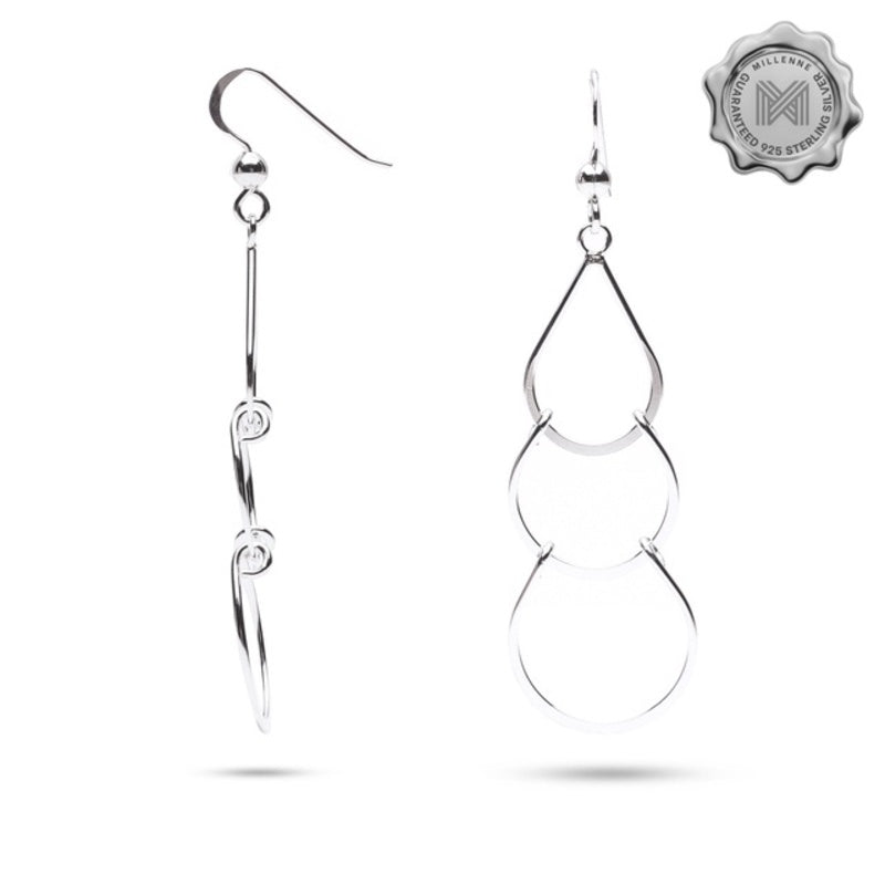 MILLENNE Millennia 2000 Graduated Pear Hook Silver Dangle Earrings with 925 Sterling Silver