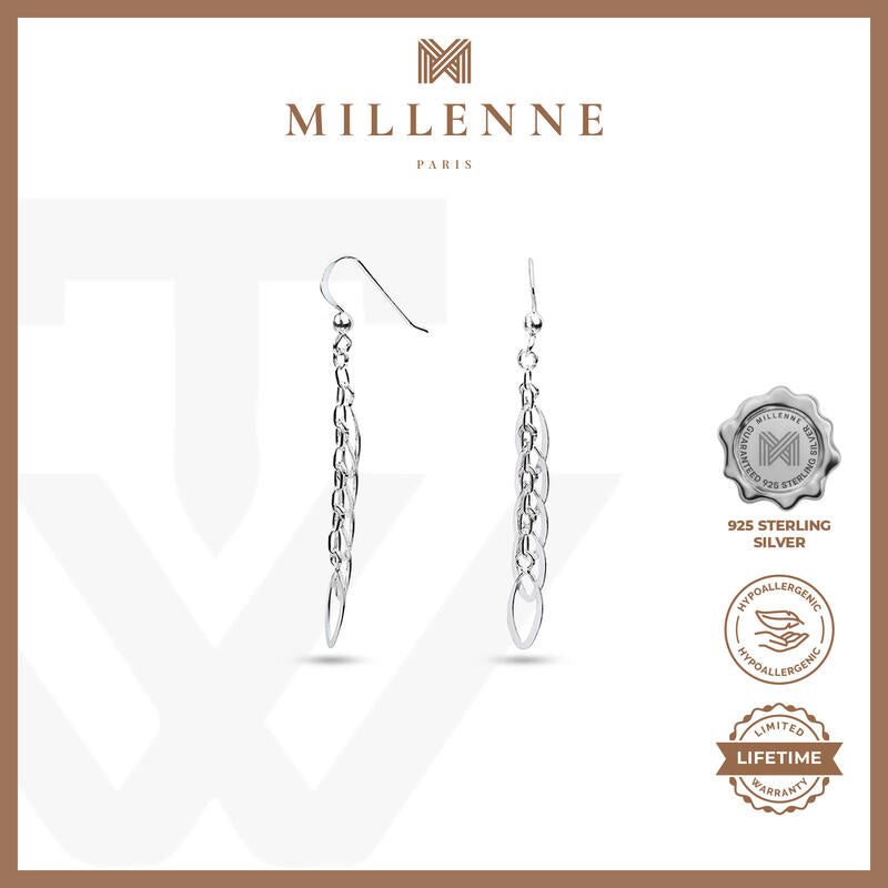 MILLENNE Millennia 2000 Multiple Oval Hook Silver Dangle Earrings with 925 Sterling Silver