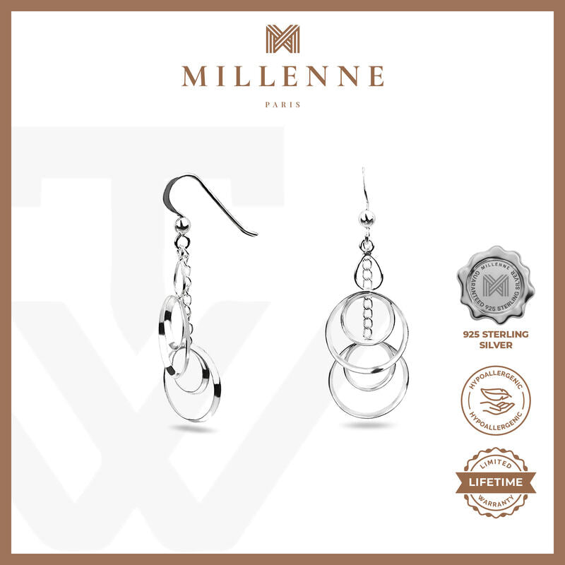 MILLENNE Millennia 2000 Multi-Oval Interlock Hook Silver Dangle Earrings with 925 Sterling Silver