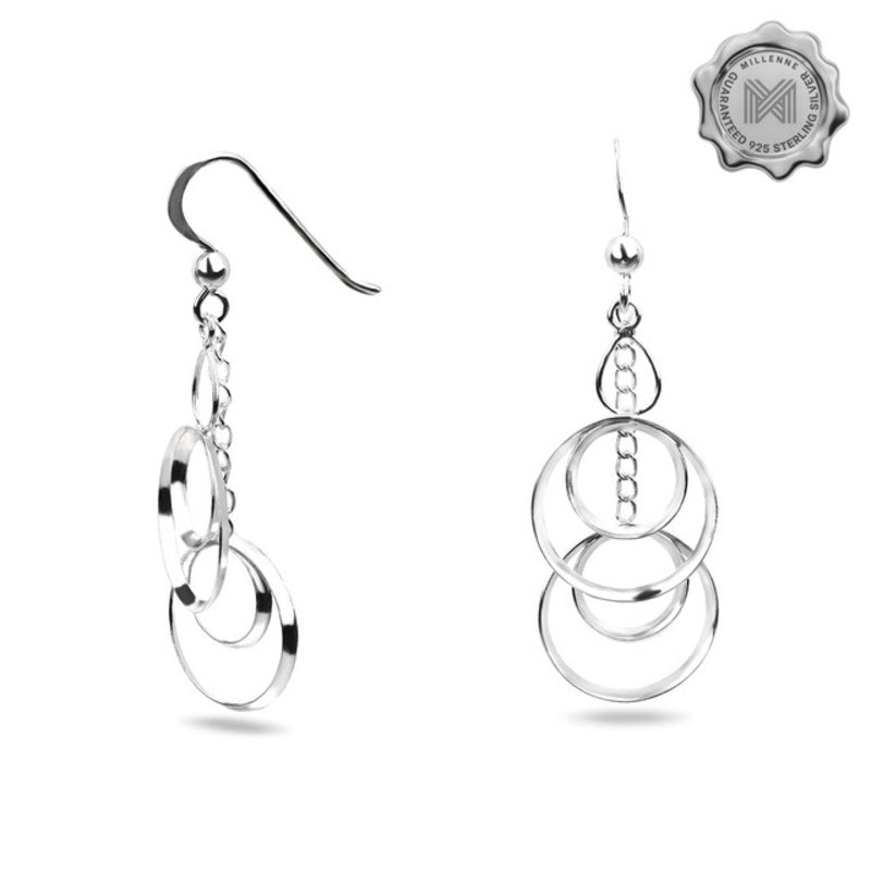 MILLENNE Millennia 2000 Multi-Oval Interlock Hook Silver Dangle Earrings with 925 Sterling Silver