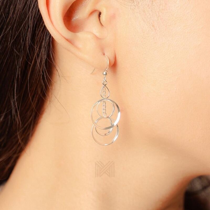 MILLENNE Millennia 2000 Multi-Oval Interlock Hook Silver Dangle Earrings with 925 Sterling Silver