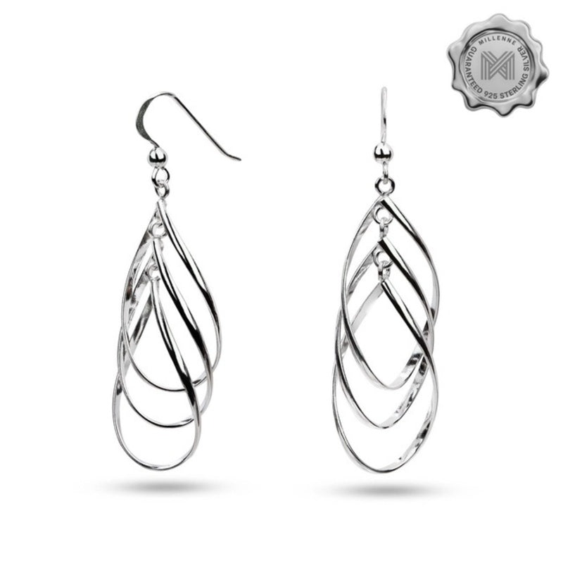 MILLENNE Millennia 2000 Oval Chain Links Hook Silver Dangle Earrings with 925 Sterling Silver