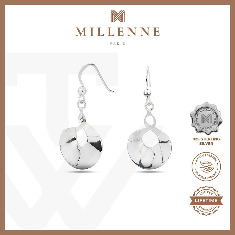 MILLENNE Minimal Flattened Oval Silver Hook Earrings with 925 Sterling Silver