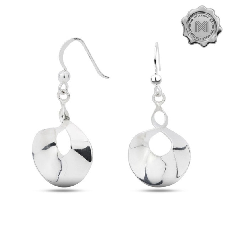 MILLENNE Minimal Flattened Oval Silver Hook Earrings with 925 Sterling Silver