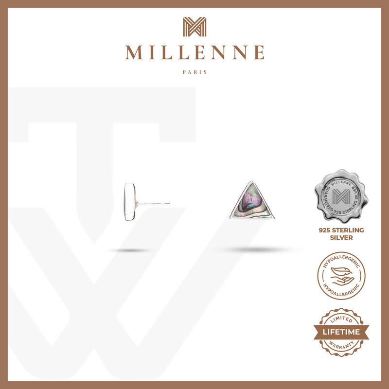 MILLENNE Millennia 2000 Abalone Shell Triangle Silver Stud Earrings with 925 Sterling Silver