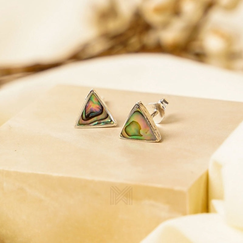 MILLENNE Millennia 2000 Abalone Shell Triangle Silver Stud Earrings with 925 Sterling Silver