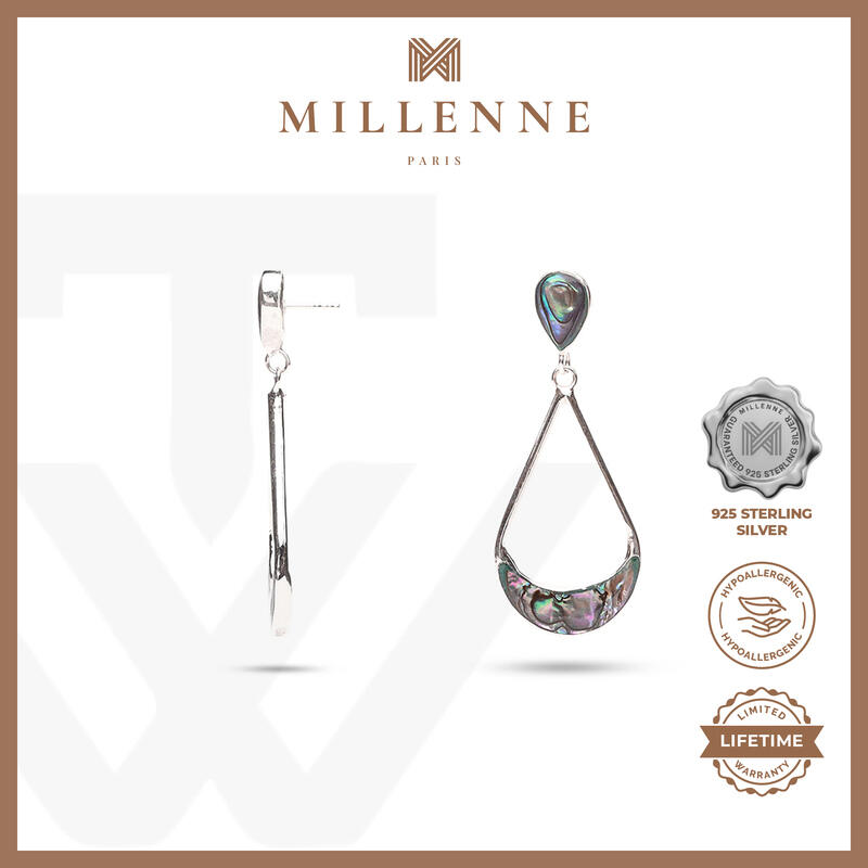 MILLENNE Minimal Abalone Shell Pear Shape Silver Teardrop Earrings with 925 Sterling Silver