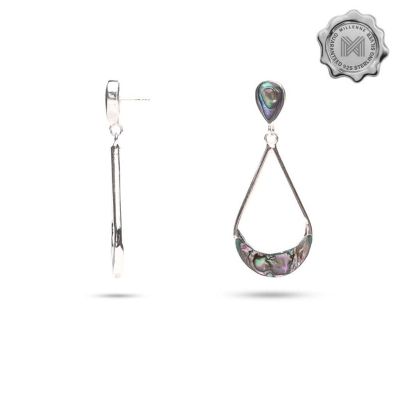 MILLENNE Minimal Abalone Shell Pear Shape Silver Teardrop Earrings with 925 Sterling Silver