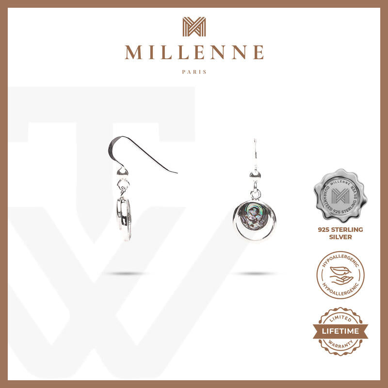 MILLENNE Millennia 2000 Abalone Shell Circle Silver Hook Earrings with 925 Sterling Silver