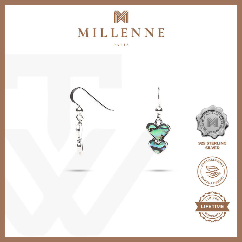 MILLENNE Millennia 2000 Abalone Shell Heart Silver Hook Earrings with 925 Sterling Silver