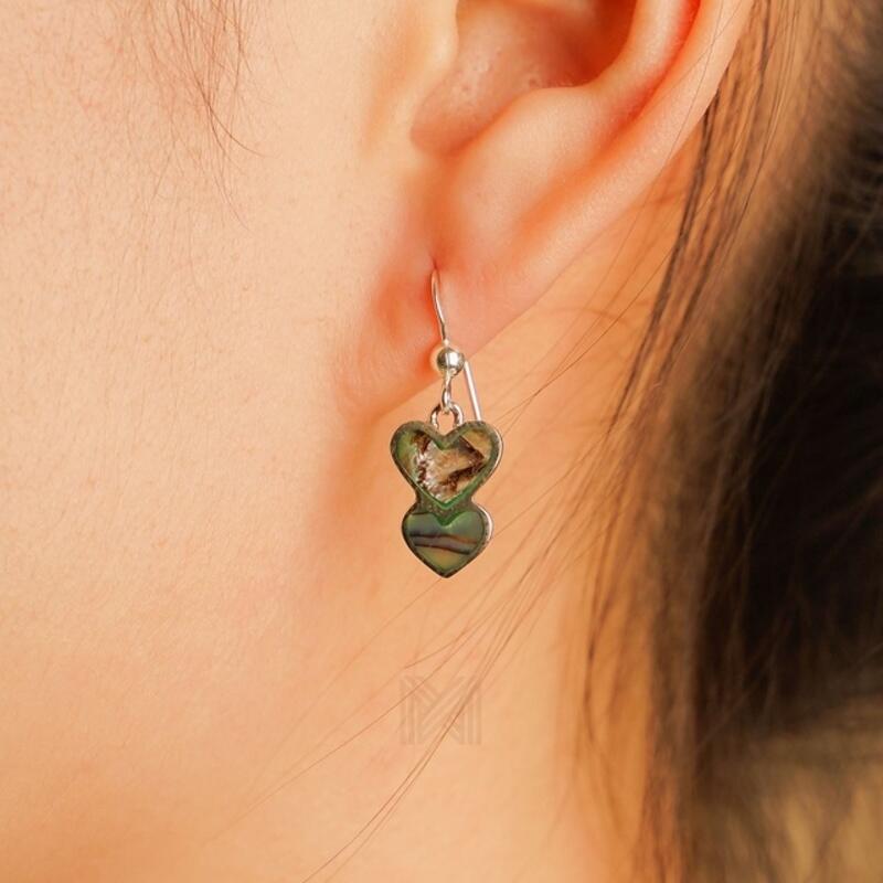 MILLENNE Millennia 2000 Abalone Shell Heart Silver Hook Earrings with 925 Sterling Silver