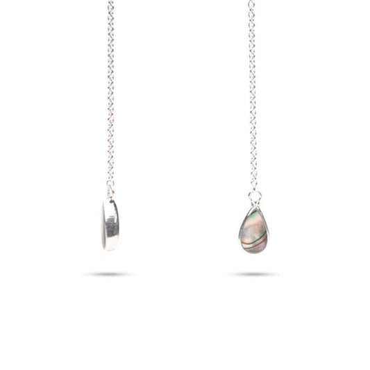 MILLENNE Minimal Abalone Shell Droplet Silver Threader Earrings with 925 Sterling Silver