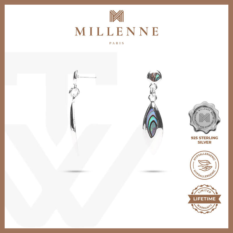 MILLENNE Millennia 2000 Abalone Shell Beaded Silver Drop Earrings with 925 Sterling Silver