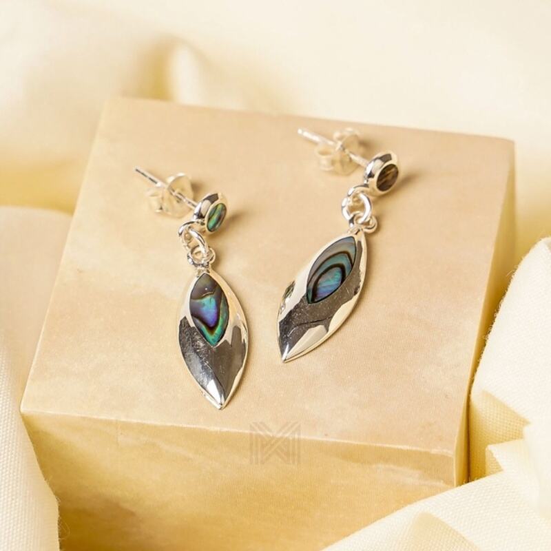 MILLENNE Millennia 2000 Abalone Shell Beaded Silver Drop Earrings with 925 Sterling Silver