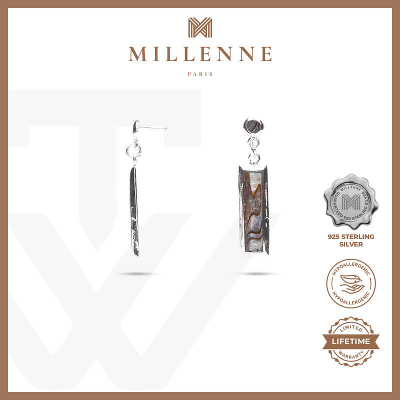 MILLENNE Millennia 2000 Abalone Shell Rectangle Silver Drop Earrings with 925 Sterling Silver