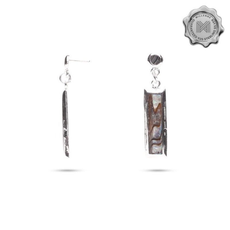 MILLENNE Millennia 2000 Abalone Shell Rectangle Silver Drop Earrings with 925 Sterling Silver