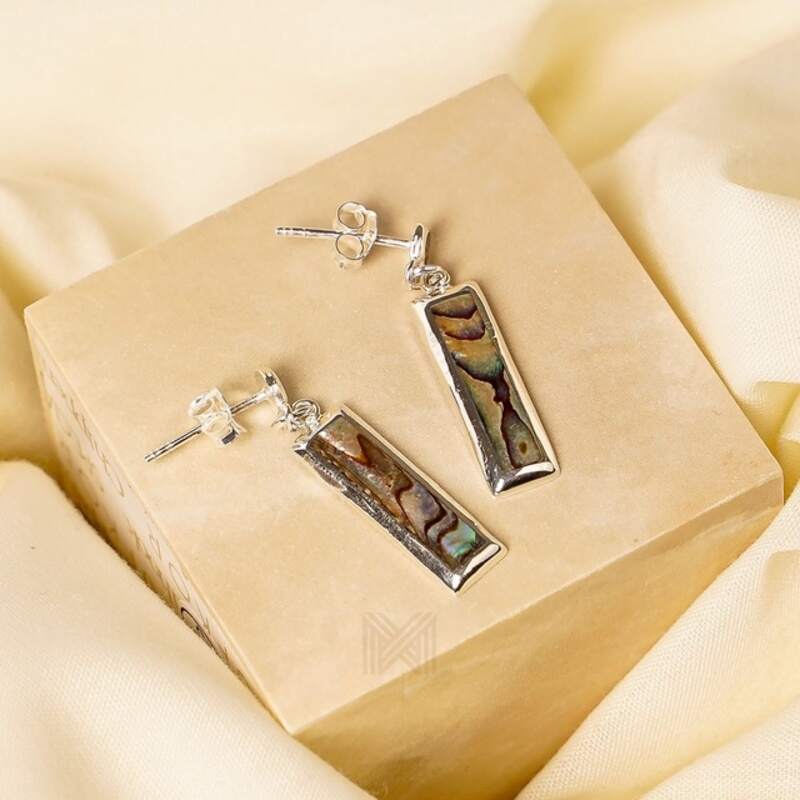 MILLENNE Millennia 2000 Abalone Shell Rectangle Silver Drop Earrings with 925 Sterling Silver