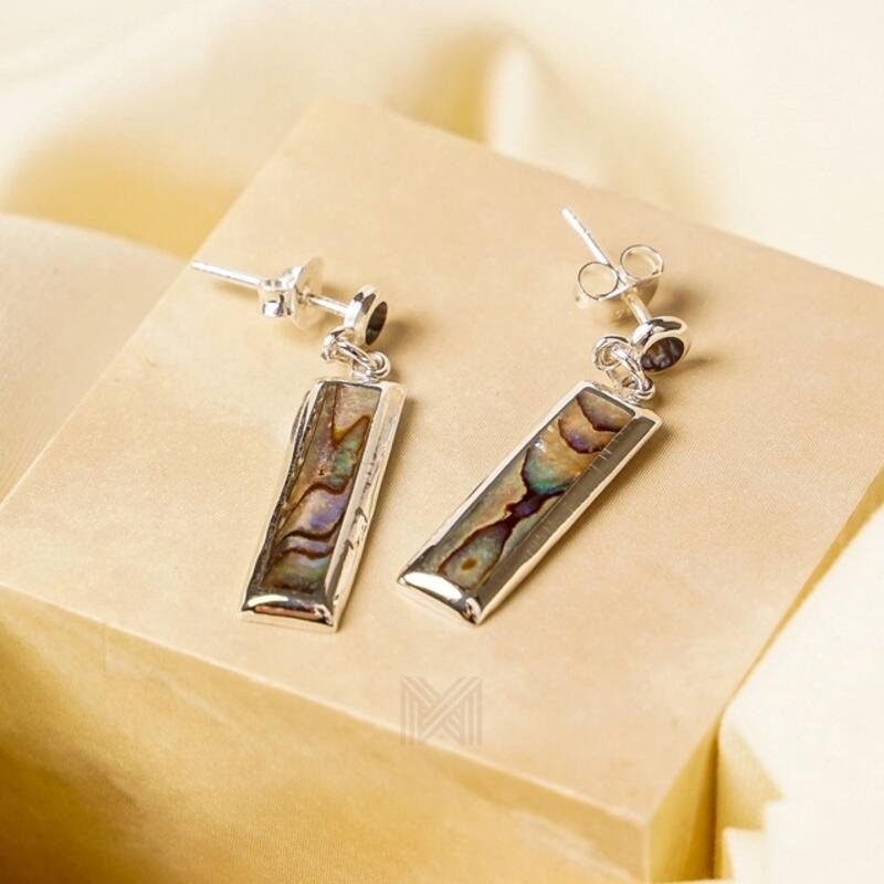 MILLENNE Millennia 2000 Abalone Shell Rectangle Silver Drop Earrings with 925 Sterling Silver