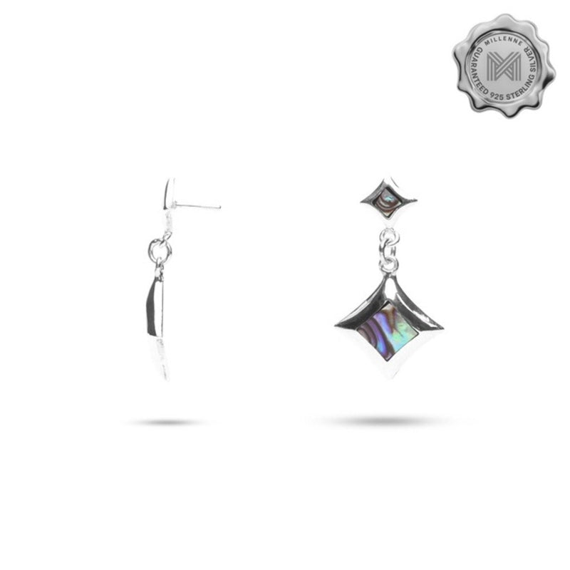 MILLENNE Millennia 2000 Abalone Shell Rhombus Silver Drop Earrings with 925 Sterling Silver