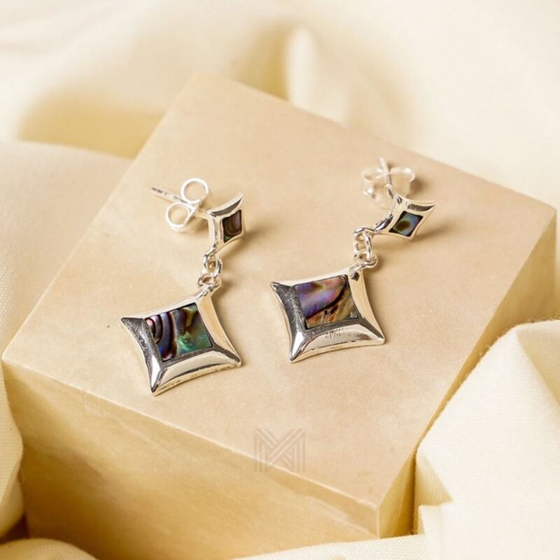 MILLENNE Millennia 2000 Abalone Shell Rhombus Silver Drop Earrings with 925 Sterling Silver