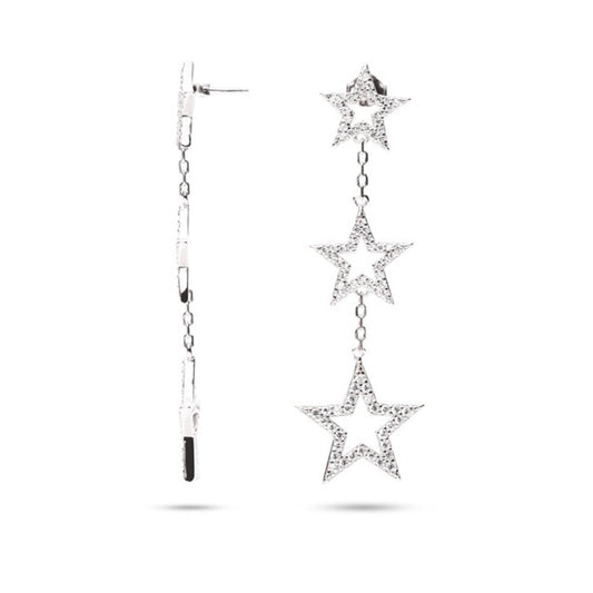 MILLENNE Made For the Night Graduated Star Dangler Cubic Zirconia White Gold Drop Earrings with 925 Sterling Silver