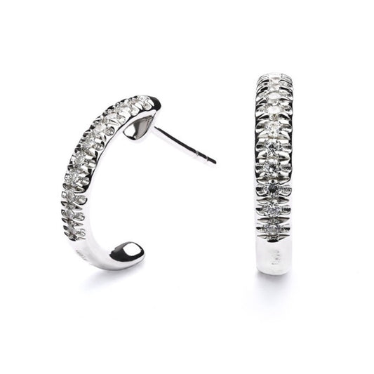 MILLENNE Made For The Night Mini Studded Half Cubic Zirconia White Gold Hoop Earrings with 925 Sterling Silver